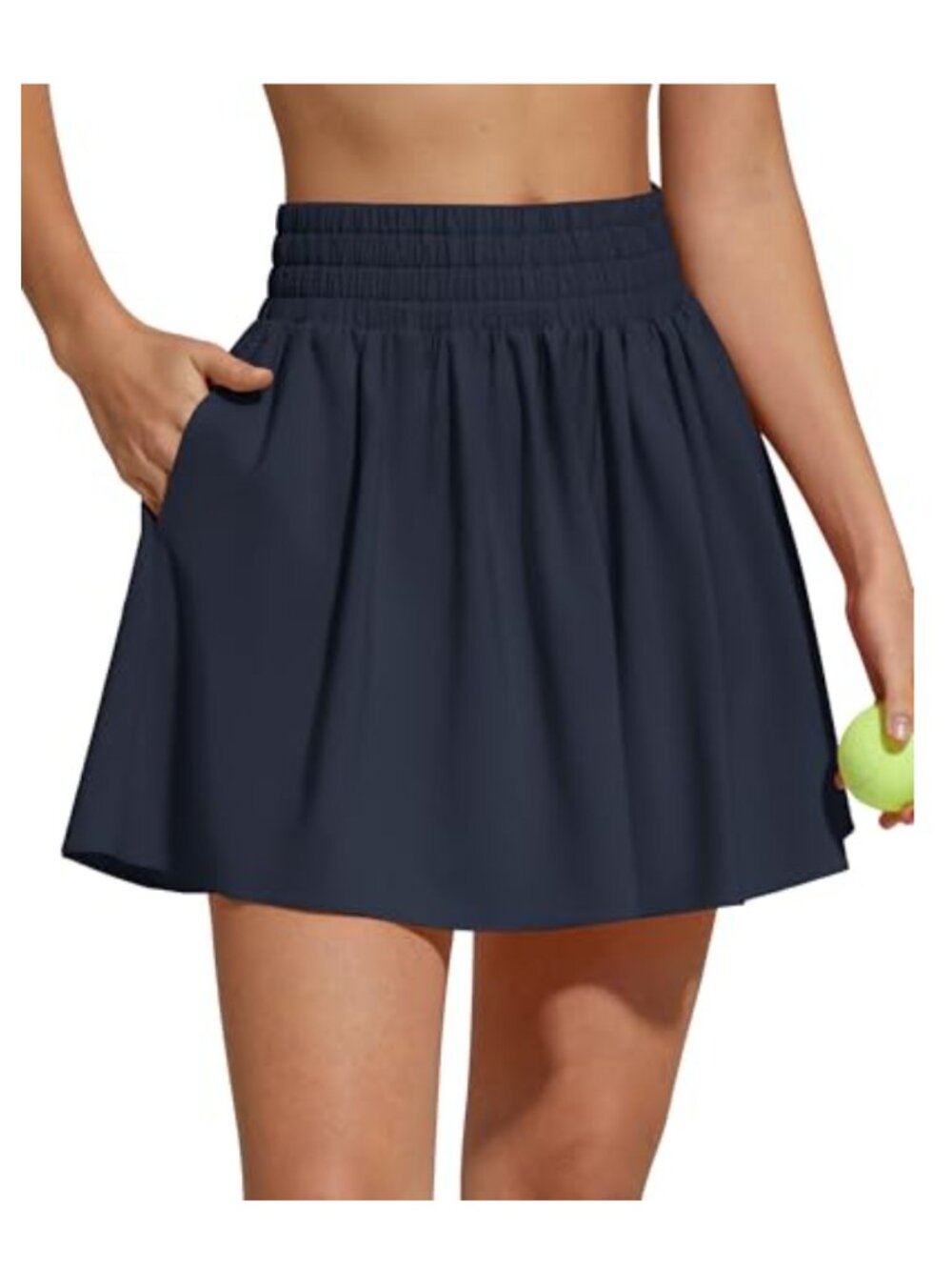 High Waisted Tennis Skirt with Built-in Shorts, 4 Pockets, Flowy A-Line